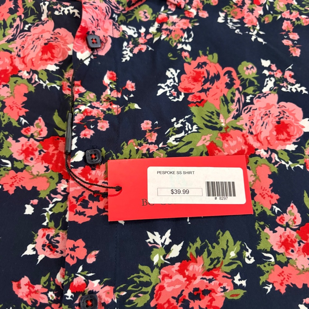 BC Collection Mens Floral Rose Print Short Sleeve Button Down Shirt Navy 3XL NEW - Picture 3 of 6